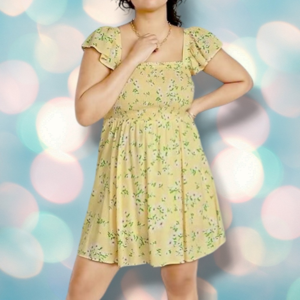 Women’s Yellow Floral Ruffle Smocked Spring Summer Sundress Size S - Picture 1 of 5